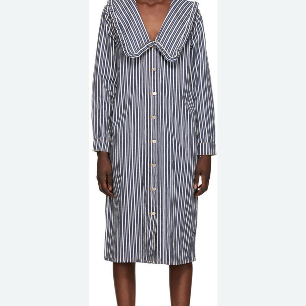 Ganni Blue and White Pajama Jacket